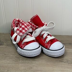 Kids sz 5 White and Red Checkered‎ High Top Canvas Sneakers Everyday Use